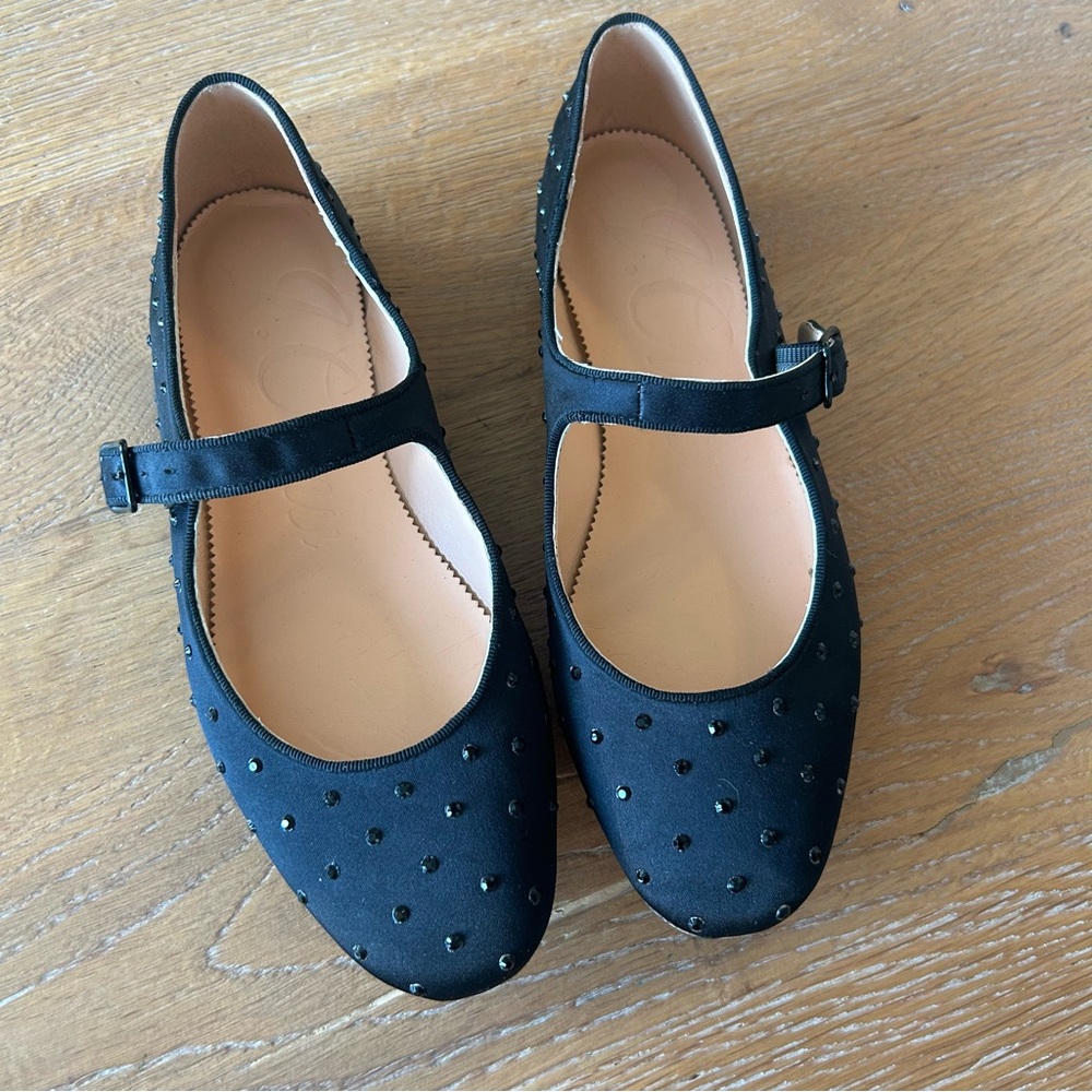 J. Crew Satin Sequin Studded Mary Jane Ballet Flats